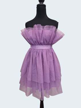 Thirty Thirty Lavender Strapless Tiered Tulle Mini Dress Sz M Party Cocktail